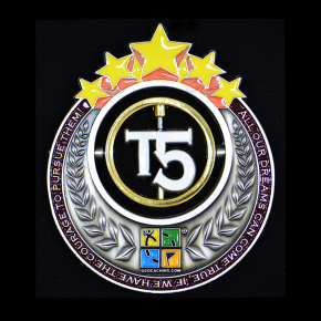 T5 Geocoin - AS + Yellow Stars